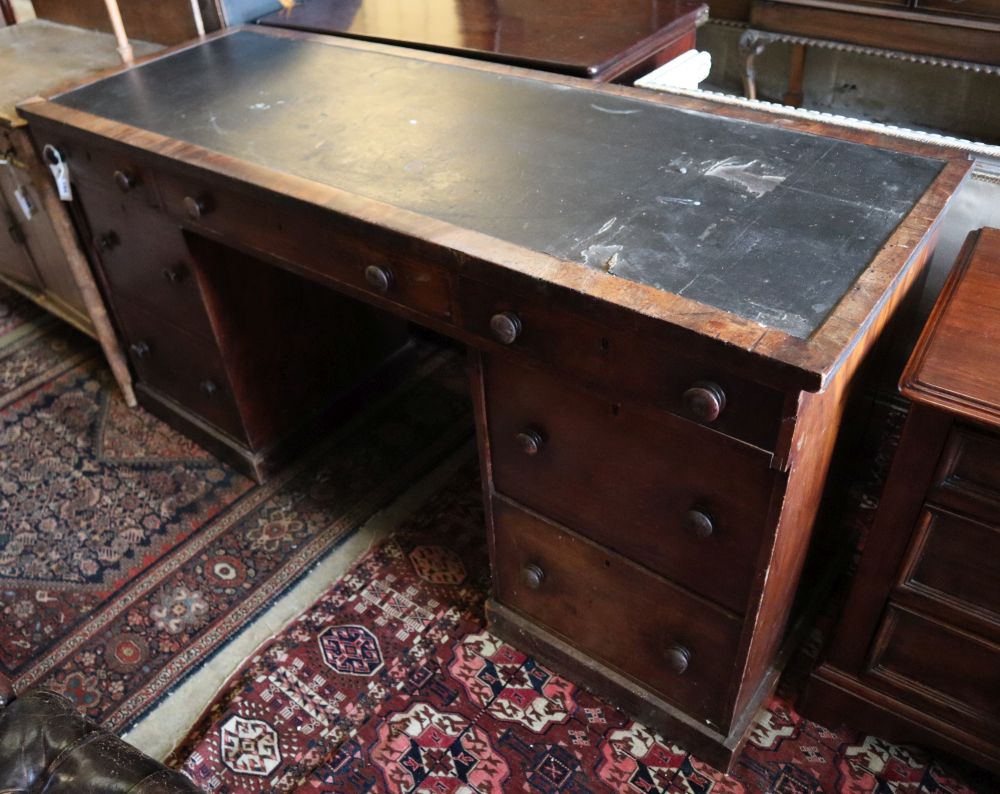 A Victorian mahogany kneehole desk, width 151cm depth 55cm height 76cm